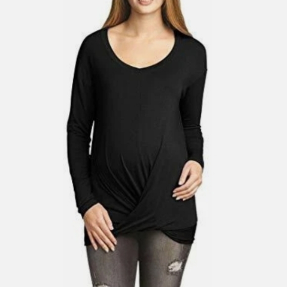 Women's Front Hem Twist Maternity Top; Black - Picture 1 of 17
